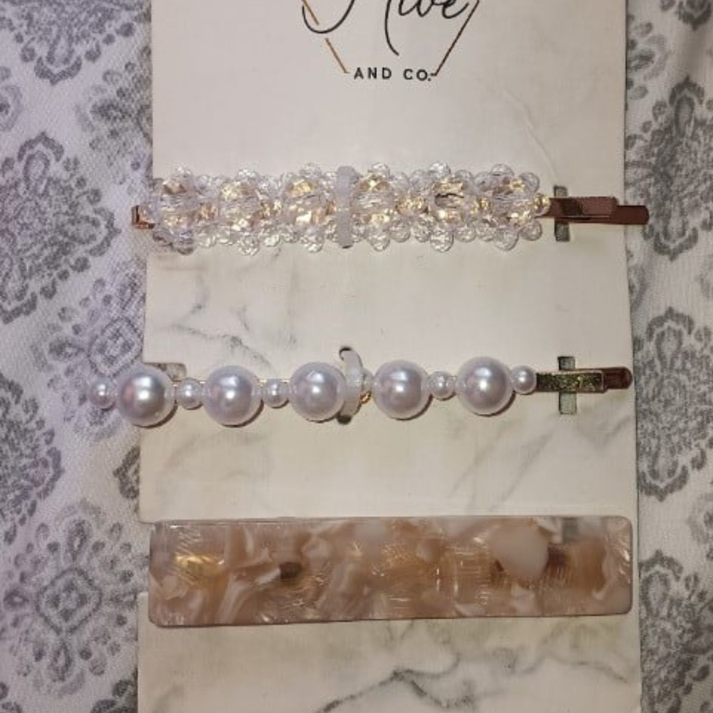 Elegant Hair Clip Set - Pearl Crystal & Rockstone